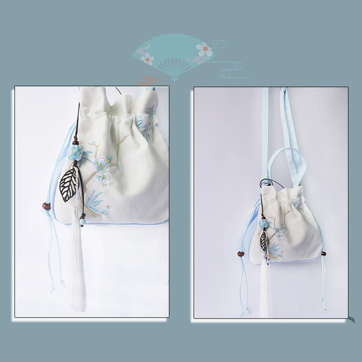 Bolso de hombro de lona con flores bordadas hechas a mano con Buddha Stones