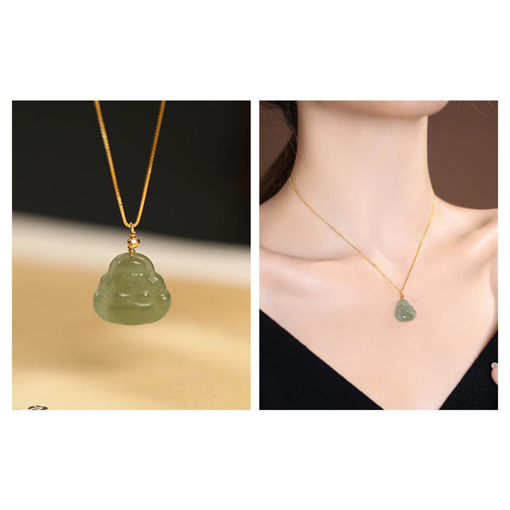 Collar con colgante de mariposa de Buda sonriente de la suerte, Jade cian Natural de Plata de Ley 925 - image 5