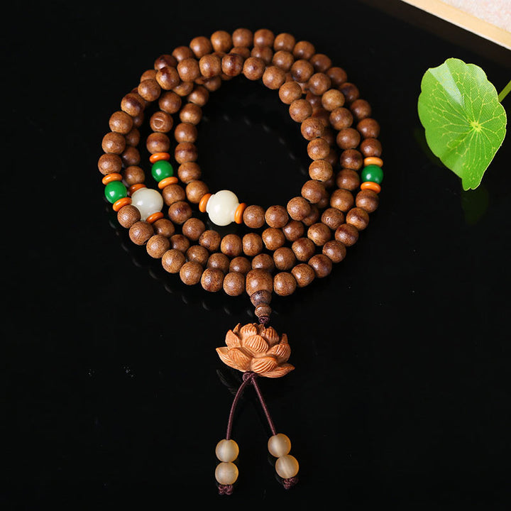 Buddha Stones 108 cuentas Mala madera de melocotón semilla Bodhi pulsera de meditación de oración de loto