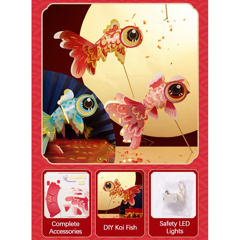 Buddha Stones DIY fortuna suerte pez Koi lámpara de linterna de papel Festival del medio otoño decoración de linterna para niños