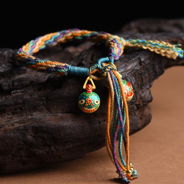 Pulsera de cuerda colorida trenzada con nudo de reencarnación de la familia de la bestia tragadora de oro con Buddha Stones
