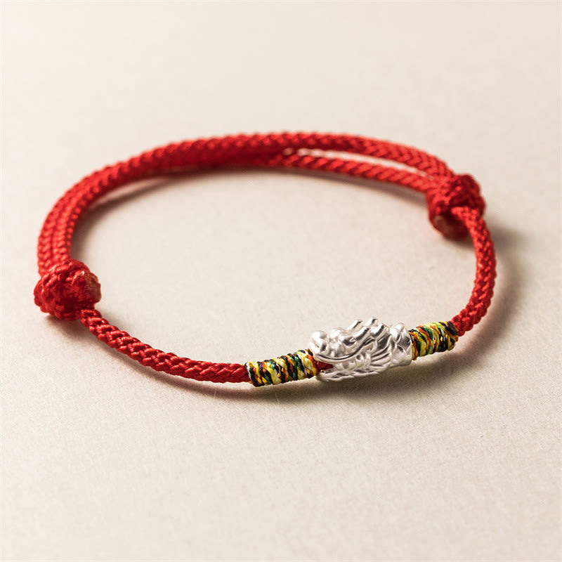 Pulsera de cuerda roja con Buddha Stones de plata de ley 925, Año del Dragón, fuerza de la suerte