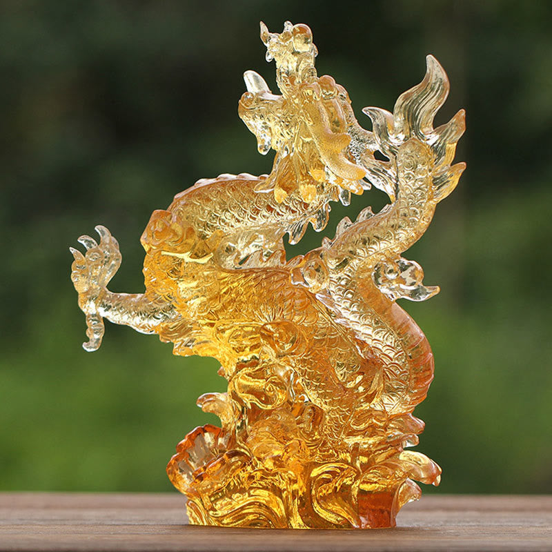 Buddha Stones hechas a mano, zodíaco chino, dragón amarillo Liuli, pieza de arte con cristal, protección de la suerte, decoración para el hogar y la Oficina - image 1