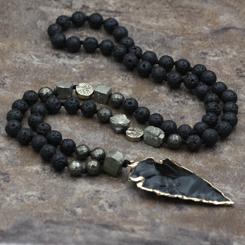 Buddha Stones Roca de Lava Natural Yoga Meditación Collar Flecha Colgante