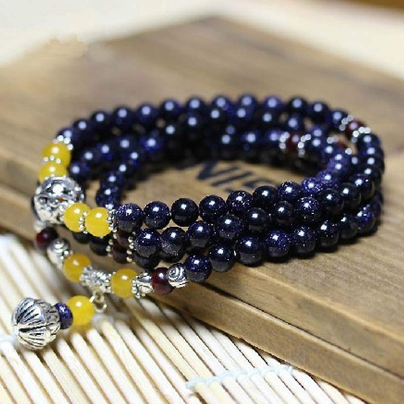 Pulsera con dijes de riqueza de piedra arenisca azul de piedras de Buddha Stones Mala