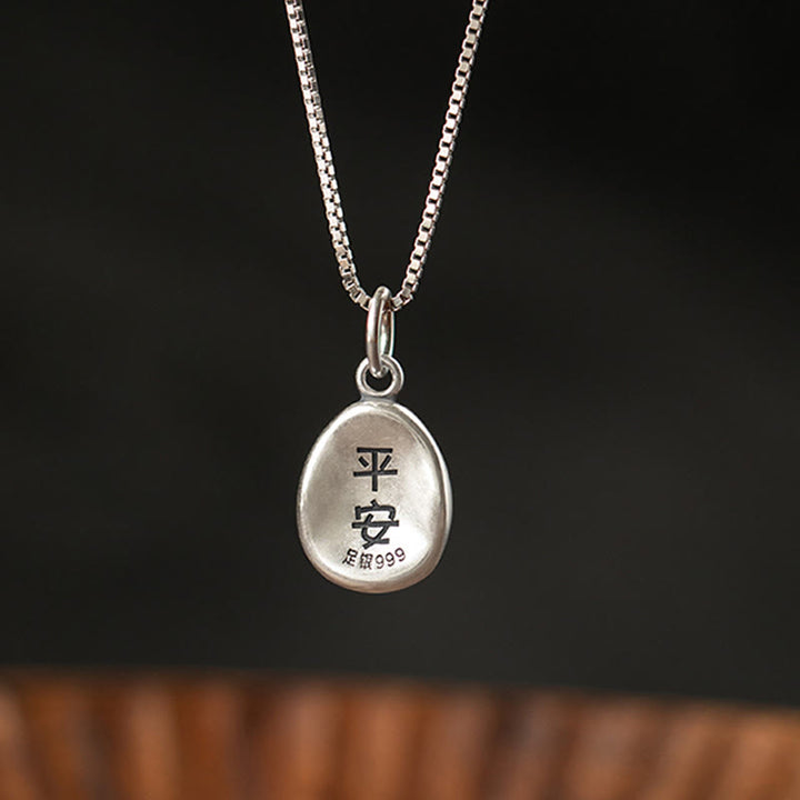 Buddha Stones de plata de ley 999, colgante de collar de cadena de plata de ley 925 con carácter de paz y alegría Fu, suerte y fortuna