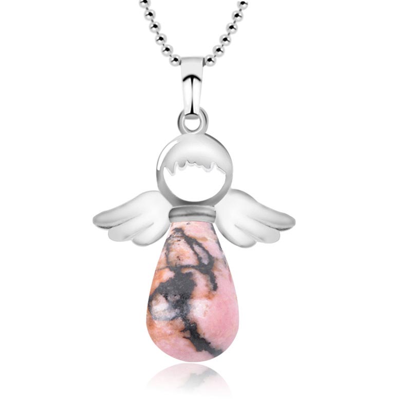 Colgante de collar de suerte de cristal natural con alas de ángel de Buddha Stones