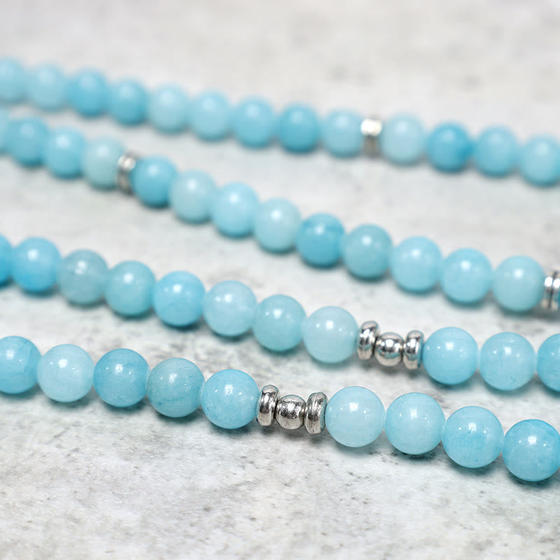 Buddha Stones Pulsera de Mala de Loto Curativo de Piedra Amazonita Natural