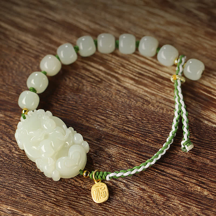 Pulsera de plata de ley 925 con zodíaco chino, jade hetiano, felicidad, suerte