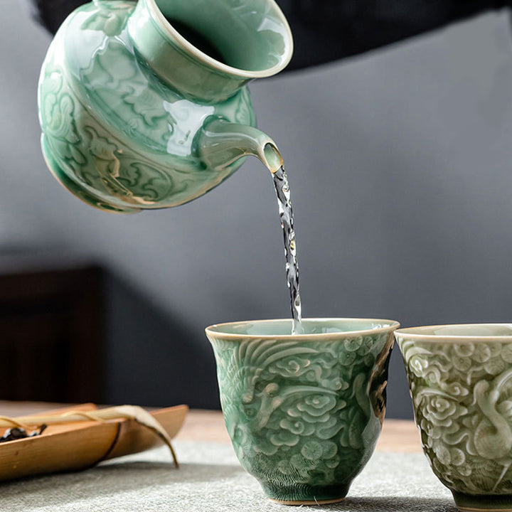 Taza de té de cerámica de pino con grulla de Buddha Stones , taza de té de Kung Fu, 80ml