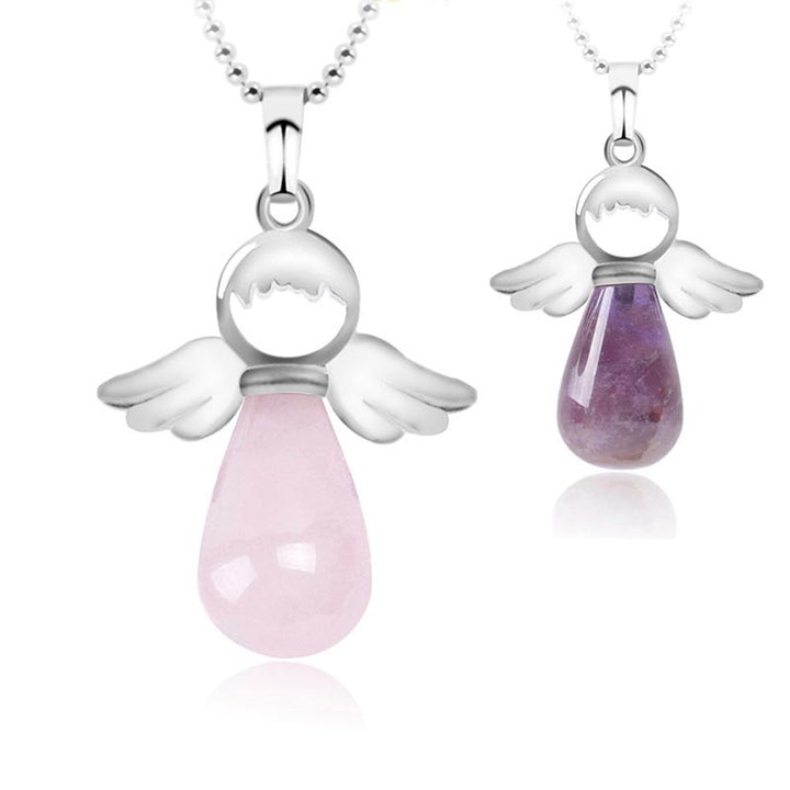Colgante de collar de suerte de cristal natural con alas de ángel de Buddha Stones