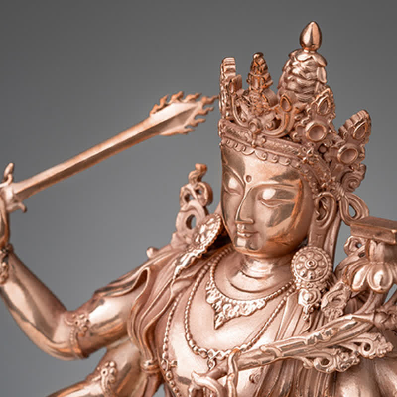 Estatuilla de Bodhisattva Manjusri de cuatro brazos, decoración de estatua de cobre de serenidad