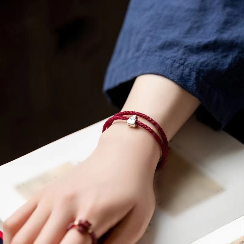Pulsera trenzada hecha a mano con bendición de personaje Fu de plata de ley 925 con Buddha Stones