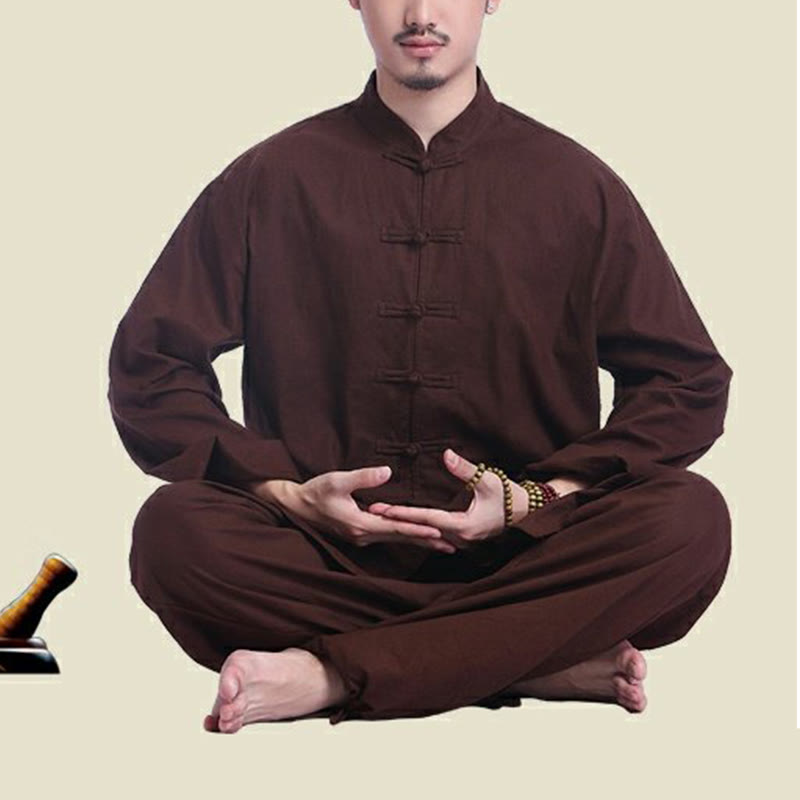 Conjunto de ropa de yoga para hombre con diseño de botón de rana china y Buddha Stones, de lino y algodón para meditación y oración - image 17