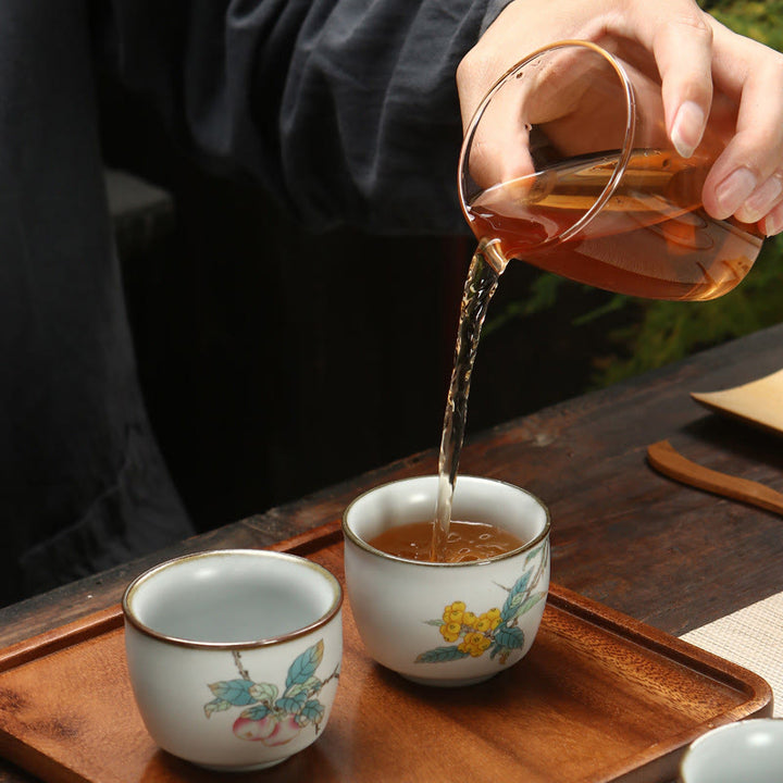 Taza de té de cerámica con Buddha Stones , níspero, lichi, paisaje nevado, uva, manzana, taza de té de Kung Fu