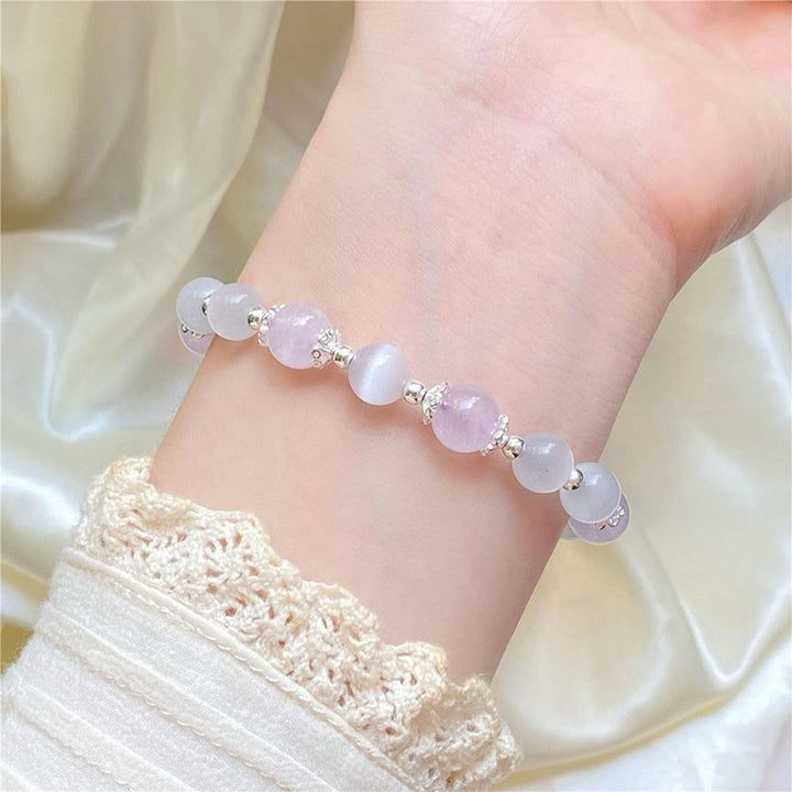 Pulsera de estrella de conciencia espiritual de ojo de gato de amatista natural de plata de ley 925 con Buddha Stones