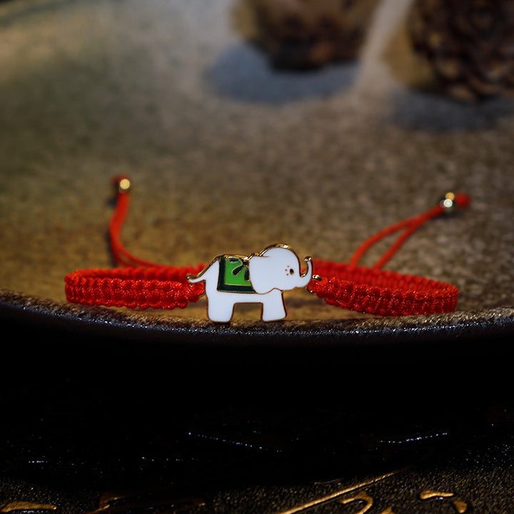 Pulsera de hilo rojo con elefante de la suerte, de plata de ley 925 hecha a mano tibetana con Buddha Stones