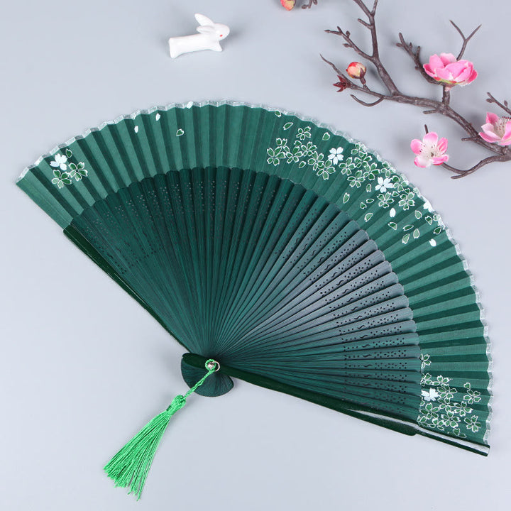 Abanico plegable de bambú de seda de mano con Buddha Stones , flor de cerezo, Sakura y Camelia, 21cm