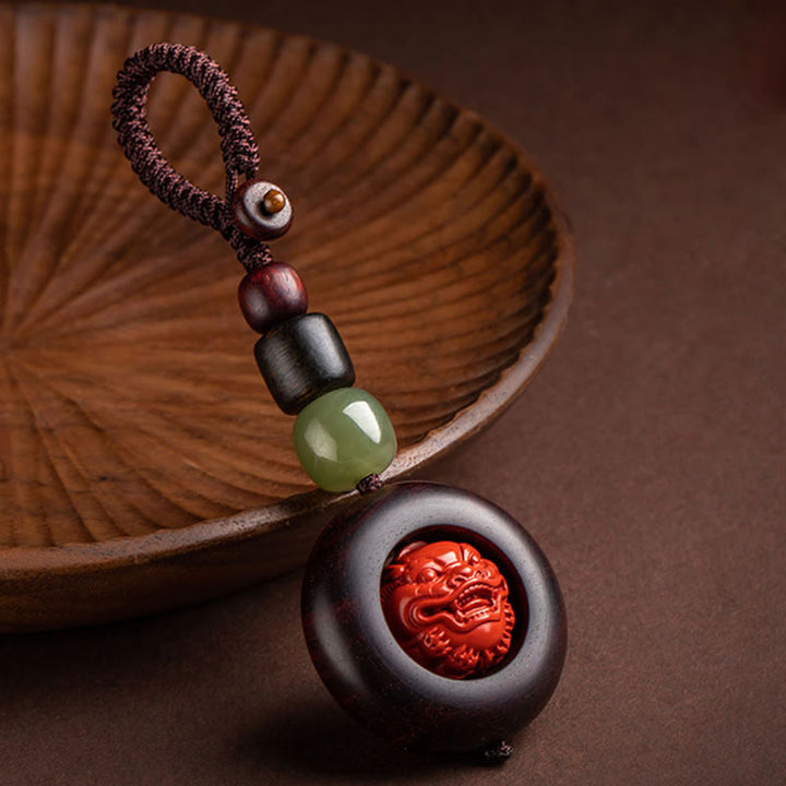 Buddha Stones Tíbet Om Mani Padme Hum PiXiu moneda de cobre hoja pequeña sándalo rojo cinabrio protección llavero