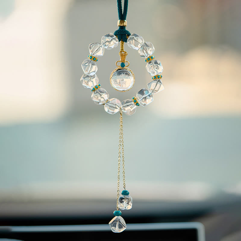 Buddha Stones, decoración colgante de coche con protección de calabaza de ciervo de cristal blanco