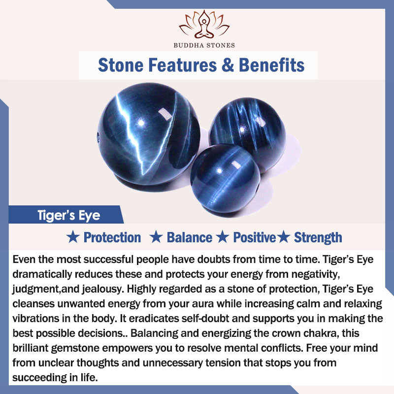Pulsera de protección con piedra de ojo de tigre azul divino de Buddha Stones