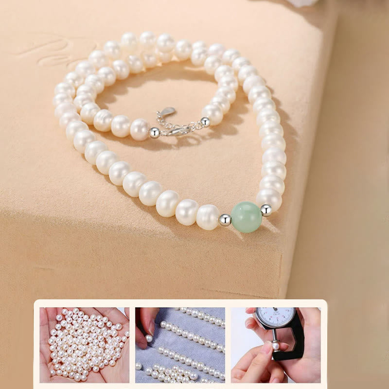 Collar curativo de jade y perlas naturales de plata de ley 925 con Buddha Stones , pendientes con caja de regalo