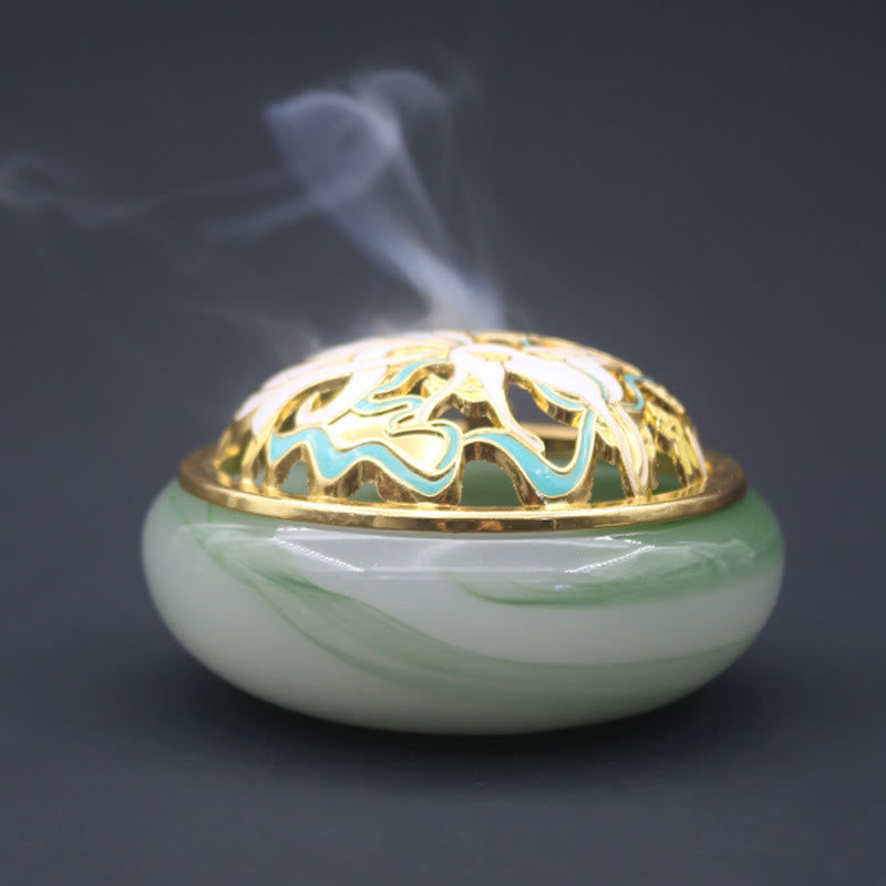 Quemador de incienso de meditación curativa de cristal Liuli de zorro de nueve colas con Buddha Stones