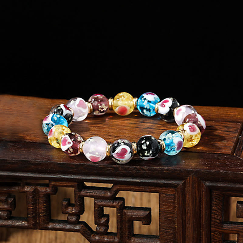Pulsera de cuentas de cristal Liuli fluorescente luminosa con corazón de amor rosa de la familia de las bestias que tragan oro con Buddha Stones