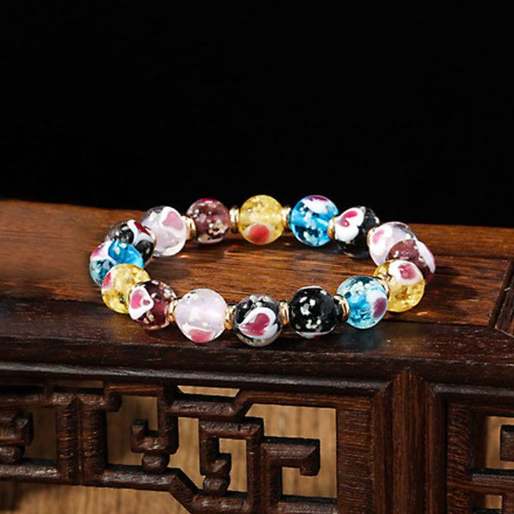 Pulsera de cuentas de cristal Liuli fluorescente luminosa con corazón de amor rosa de la familia de las bestias que tragan oro con Buddha Stones
