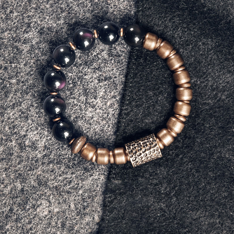 Pulsera de soporte curativo de Buddha Stones, roca de lava, obsidiana arcoíris y latón. - Obsidiana arcoíris y latón - 18 cm - image 10