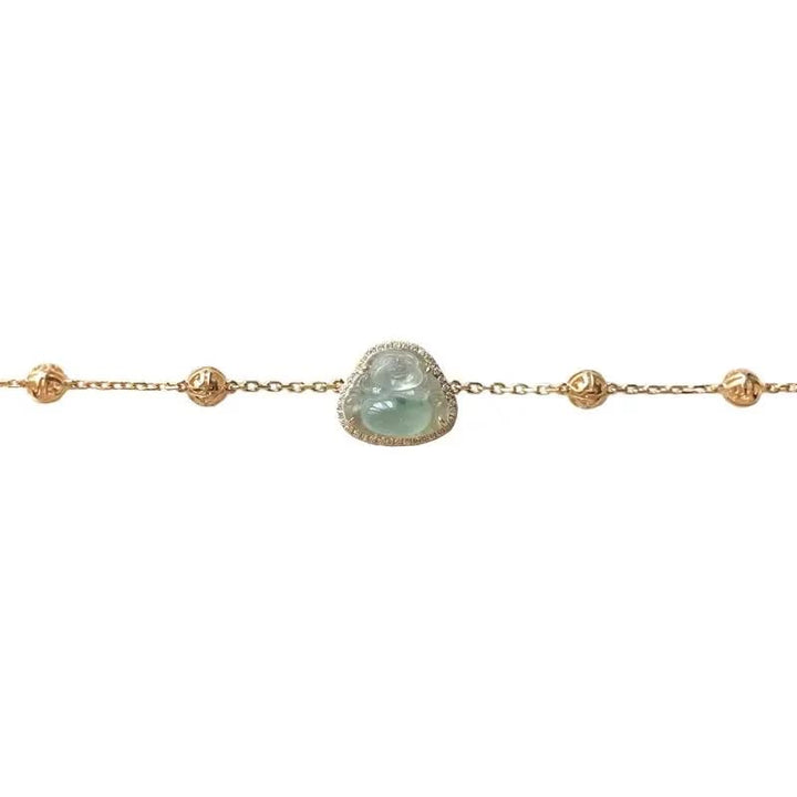 Pulsera de cadena de abundancia de jade de Buda sonriente con Buddha Stones