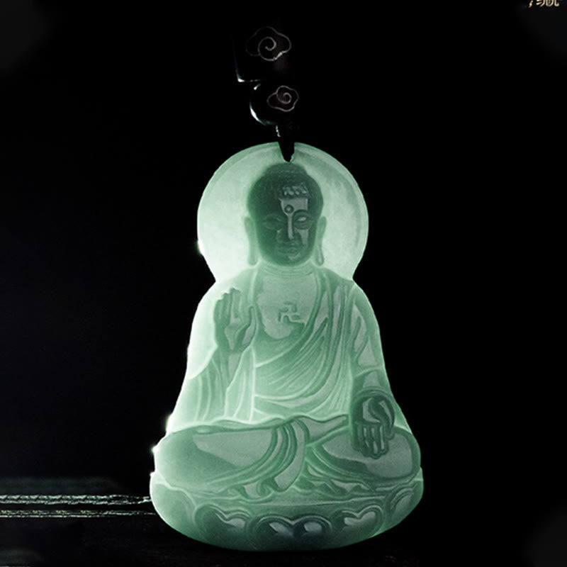 Buddha Stones Amitabha Buda Natural Jade Lotus Amuleto Compasión Cadena Collar Colgante - image 8
