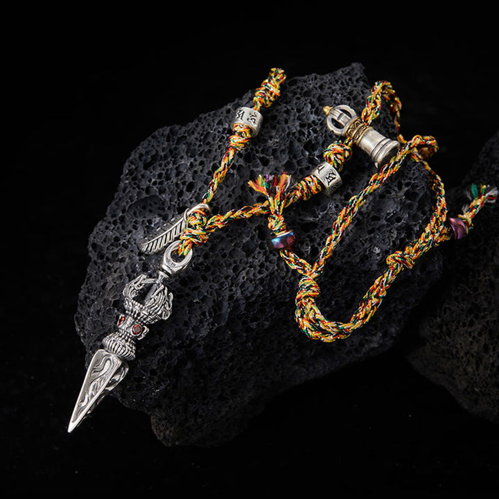 Colgante de plata de ley 925 hecho a mano tibetano Dorje Vajra Om Mani Padme Hum pluma fuerza collar colgante - Dorje/Vajra (Iluminación♥Poder Espiritual) - image 1