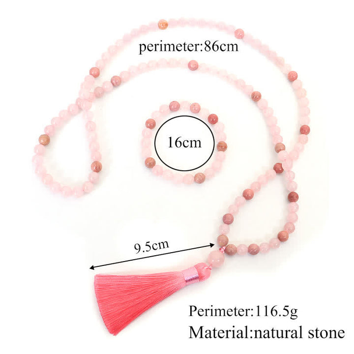 Pulsera con borlas de amor de cristal rosa de 108 cuentas Mala - image 10