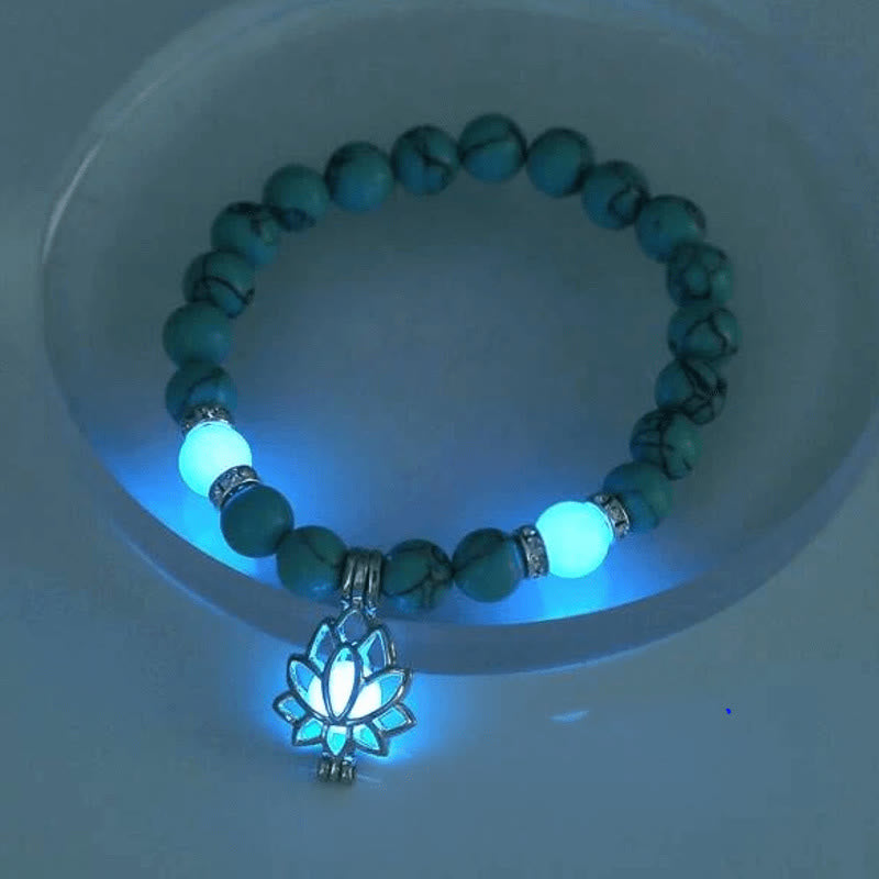 Pulsera de protección de loto con cuentas luminosas de piedra brillante turquesa tibetana de Buddha Stones