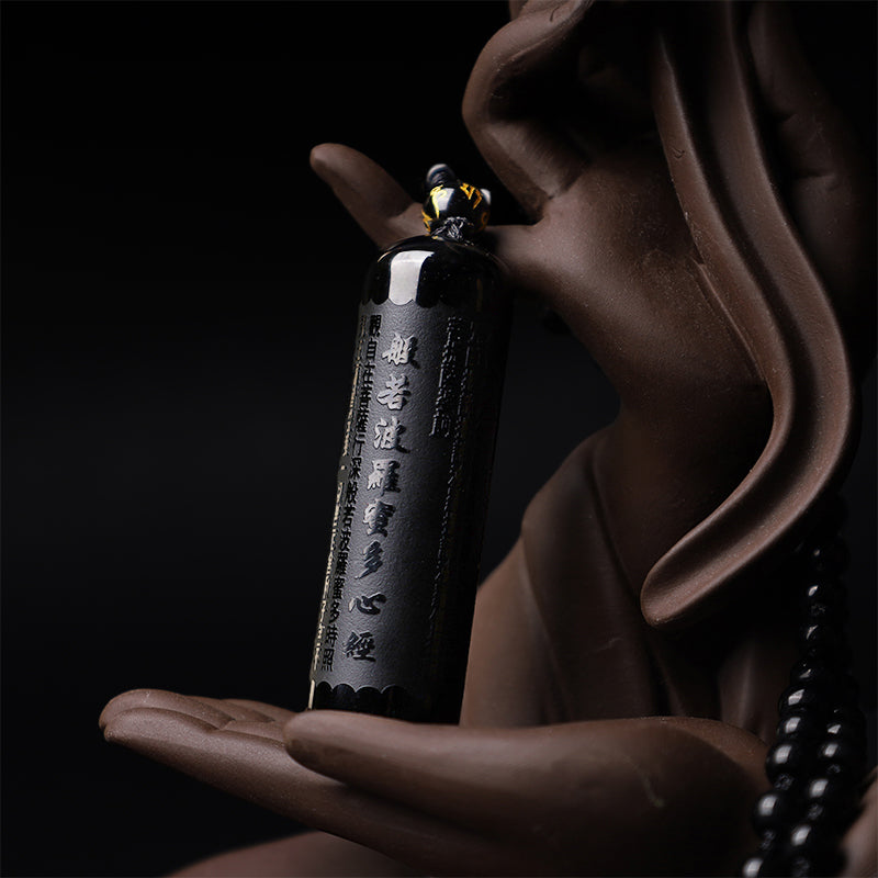 Colgante de collar de purificación de Sutra de corazón de obsidiana negra Natural con Buddha Stones