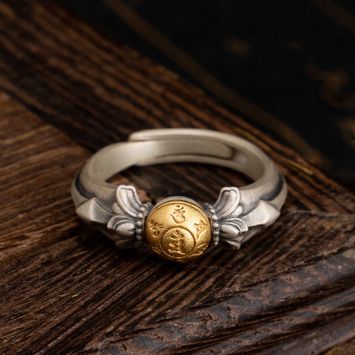 Anillo ajustable de plata de ley 925 con Buddha Stones Manjusri Mantra Om Mani Padme Hum Peace
