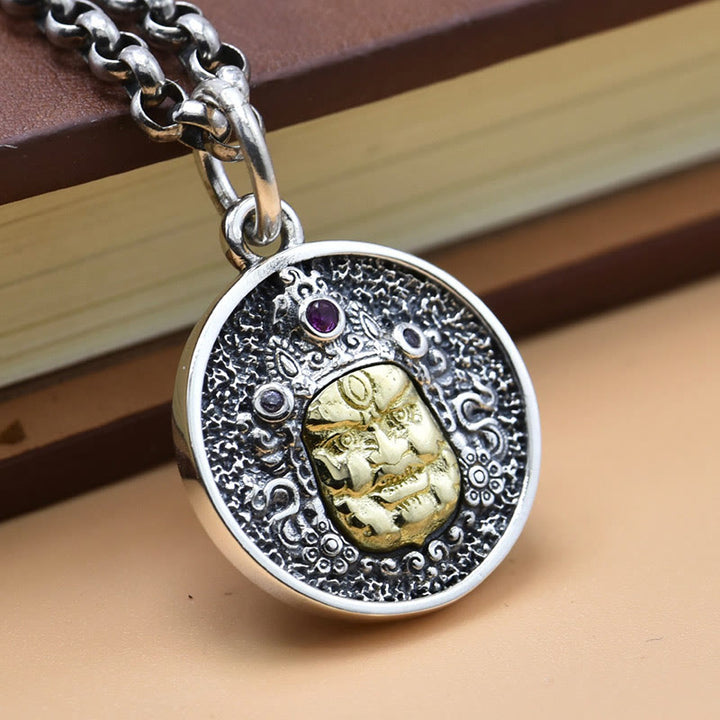 Collar con colgante espiritual de plata de ley 925 con Buddha Stones Zakiram, diosa de la riqueza, Dorje Vajra