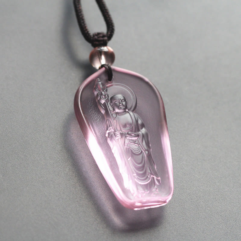 Collar con colgante de amuleto de serenidad de cristal de Buda Liuli de Buddha Stones Ksitigarbha