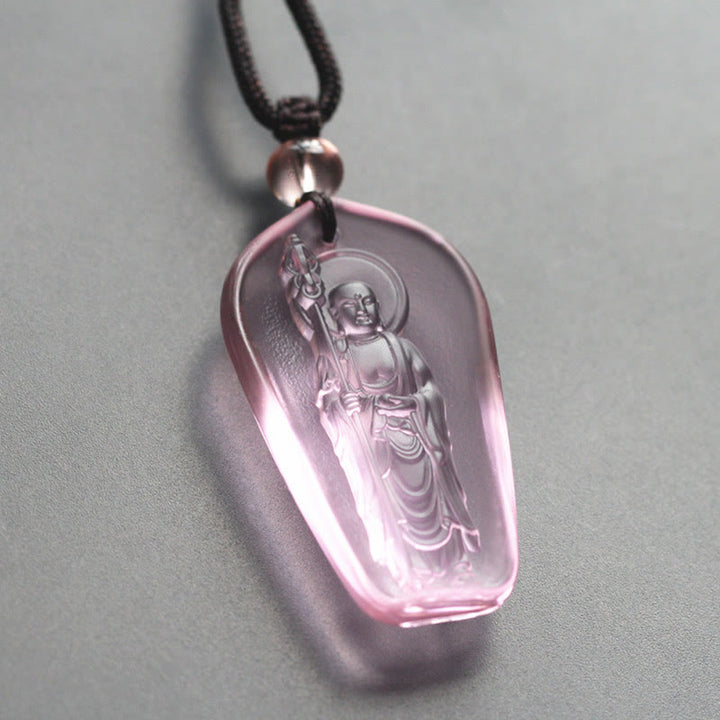 Collar con colgante de amuleto de serenidad de cristal de Buda Liuli de Buddha Stones Ksitigarbha