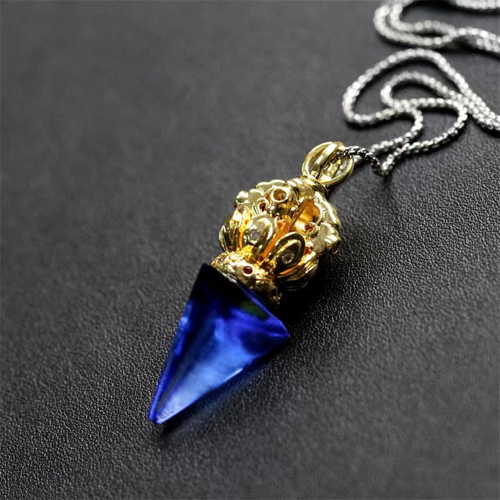Buddha Stones tibetano Dorje Vajra 4 puntas Lotus Liuli cristal fuerza collar colgante