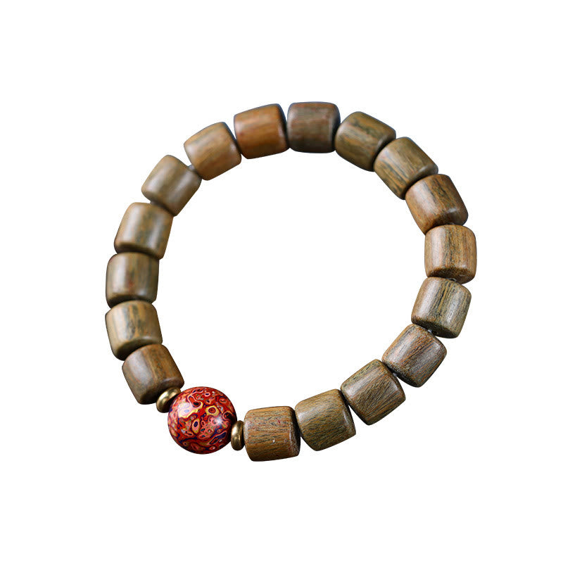 Pulsera de la paz con cuentas de laca de sándalo rojo de hoja pequeña de sándalo verde natural con Buddha Stones