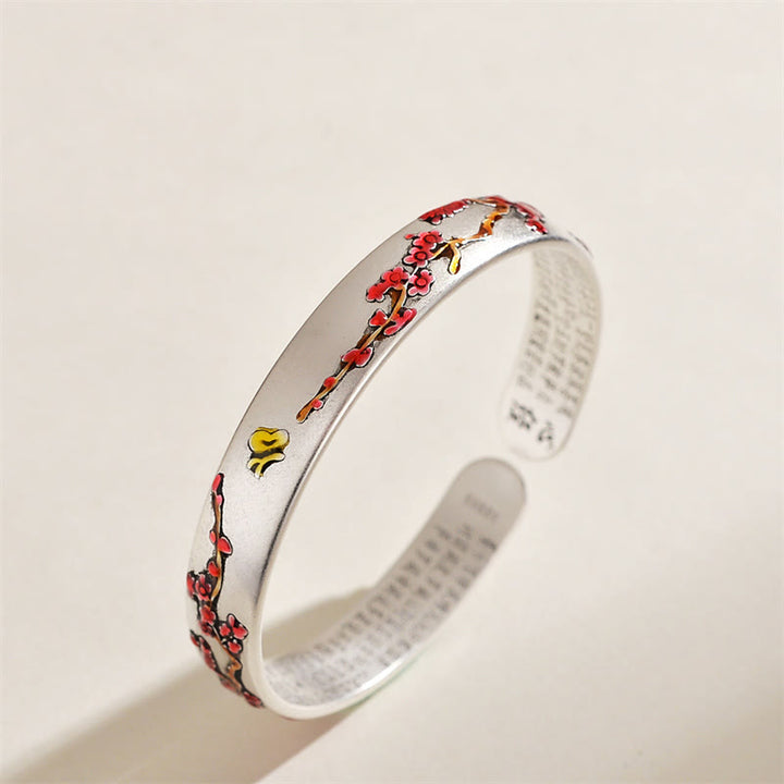 Pulsera curativa con Buddha Stones, flor de ciruelo, crisantemo, diseño de flor de corazón, Sutra