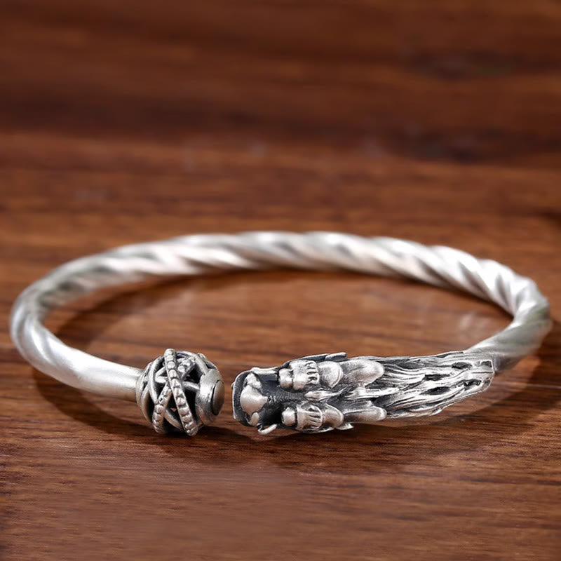 Brazalete de plata de ley 999 con Buddha Stones, brazalete de metal con fuerza de la suerte del dragón