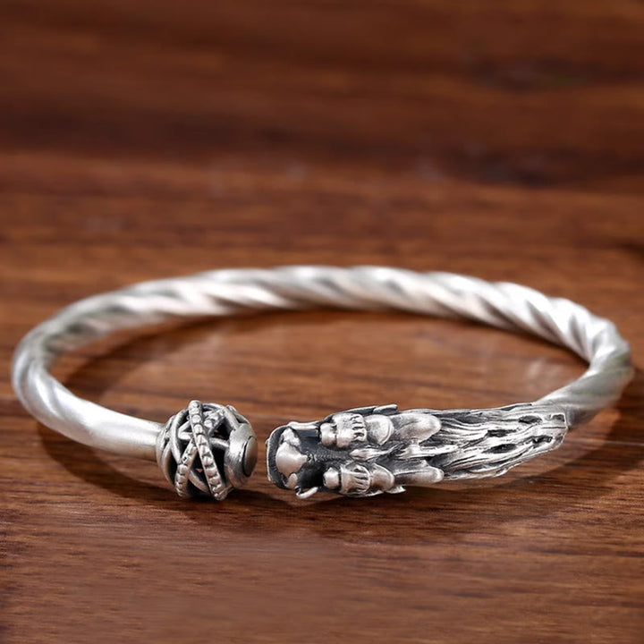 Brazalete de plata de ley 999 con Buddha Stones, brazalete de metal con fuerza de la suerte del dragón