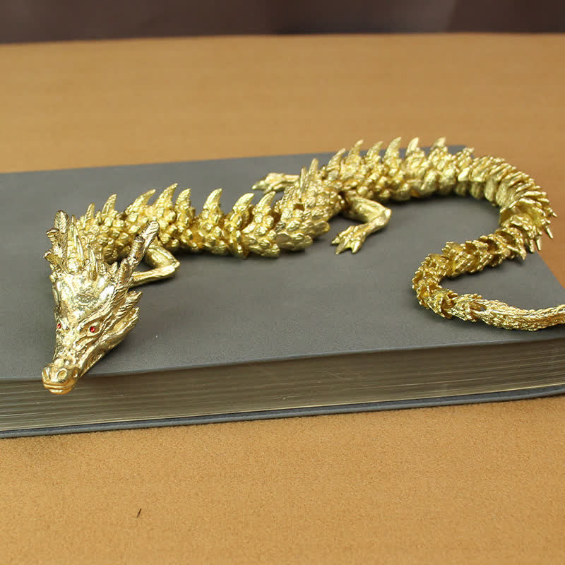 Estatua de protección de la suerte y la riqueza del dragón de cobre y latón, decoración del hogar - Oro - image 7