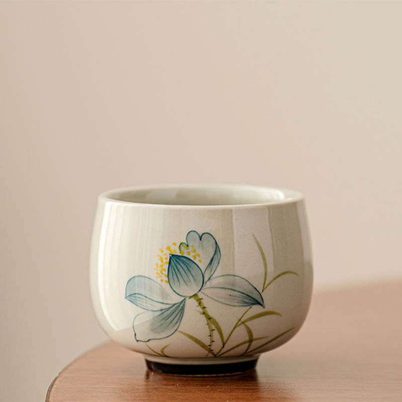 Taza de té de cerámica de flor de loto pintada a mano con Buddha Stones, taza de té de Kung Fu