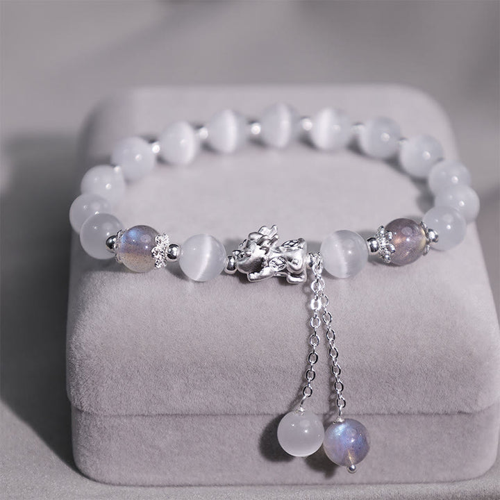 Pulsera de soporte PiXiu de cuarzo fresa, piedra lunar, ojo de gato natural, Buddha Stones