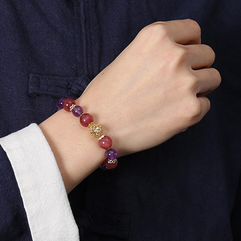Pulsera de protección de prosperidad de cuarzo rutilado con amatista citrino natural de Buddha Stones