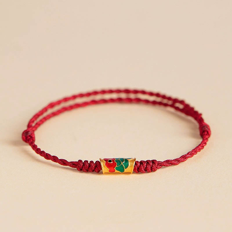 Pulsera de cuerda trenzada hecha a mano con Buddha Stones, pez Koi, prosperidad y prosperidad
